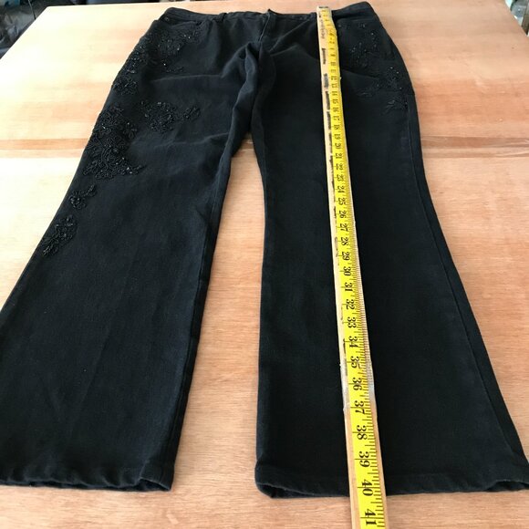 Lauren Ralph Lauren Jeans Women 14 Black Floral Textured High Rise Stretch 18163 - Picture 5 of 13